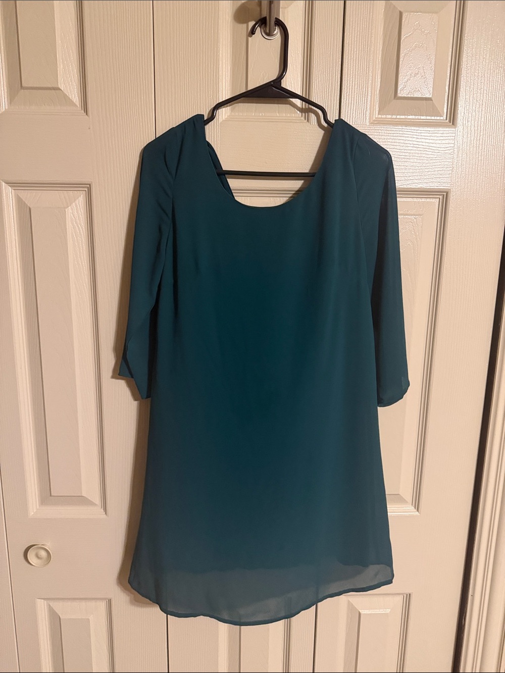 Tobi Teal Chiffon Shift Dress with Scoop Neck